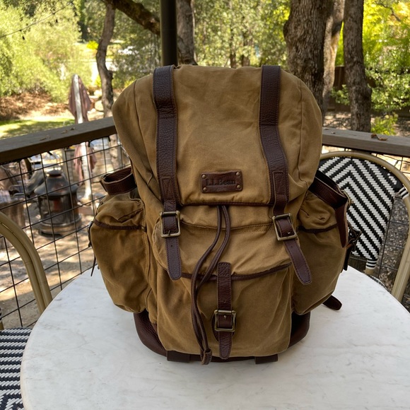 L.L. Bean Other - L. L. Bean Backpack Waxed Canvas Leather
Rucksack Shearling Straps